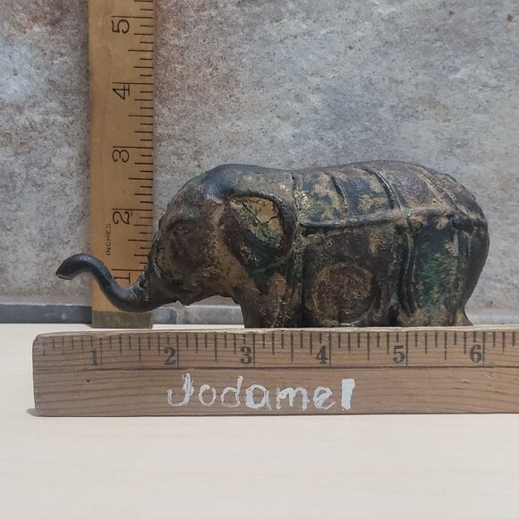 Antique Cast Iron Metal Elephant Figurine Statue Dark Patina - Picture 10 of 13